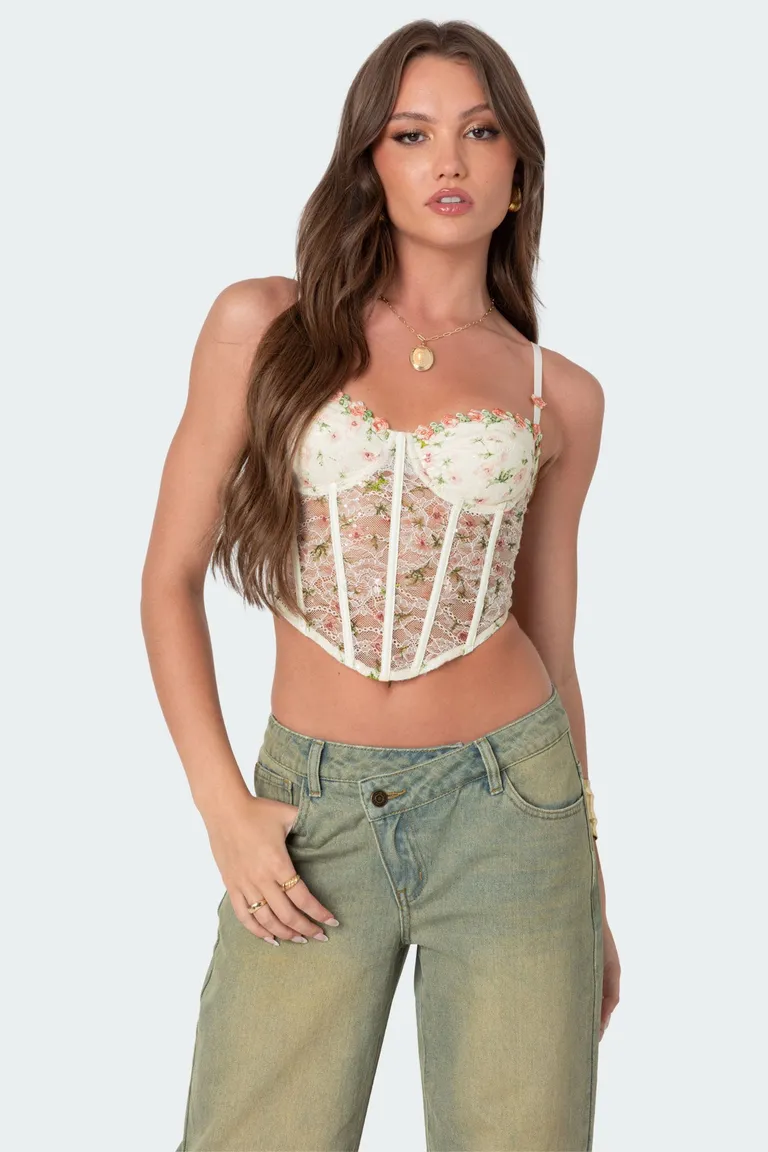 Corset encaje transparente bordado de Edikted en Tops para argentina