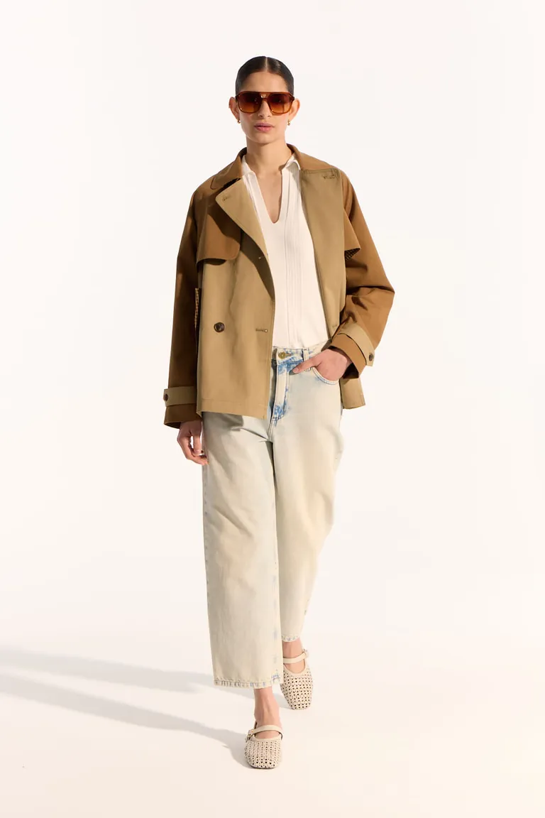 Piloto de calce evasé bicolor con detalles en tela a cuadros de Portsaid en Chaquetas para argentina