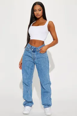 Jeans rectos crossover tiro medio de Fashion Nova en Pantalones para argentina