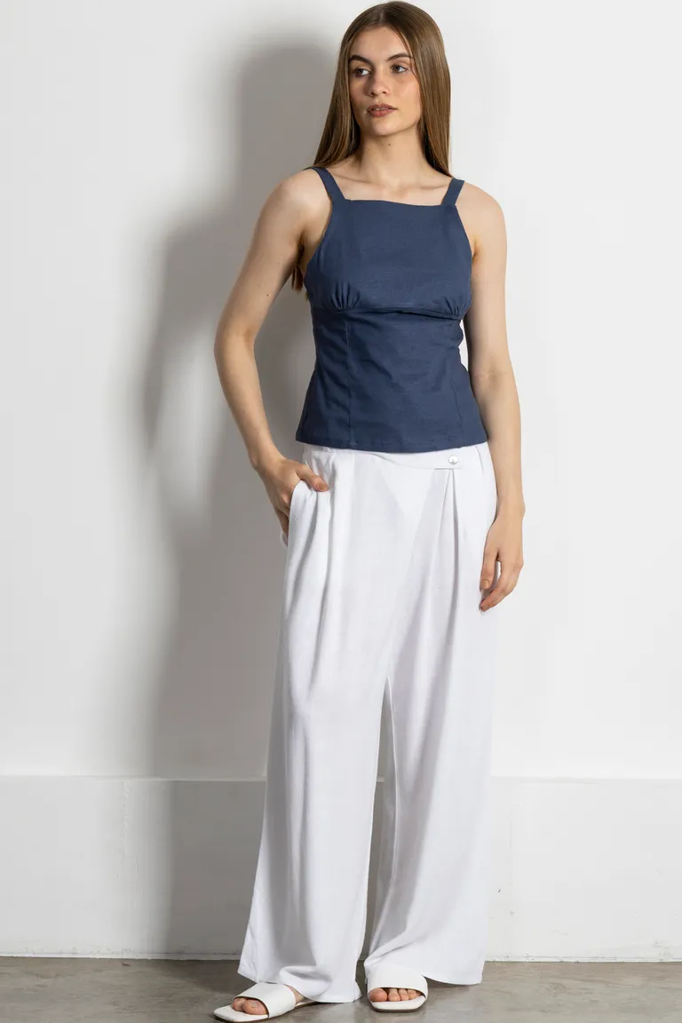 Pantalón de lino de corte recto y diseño cruzado en la cintura de Kill en Pantalones para argentina