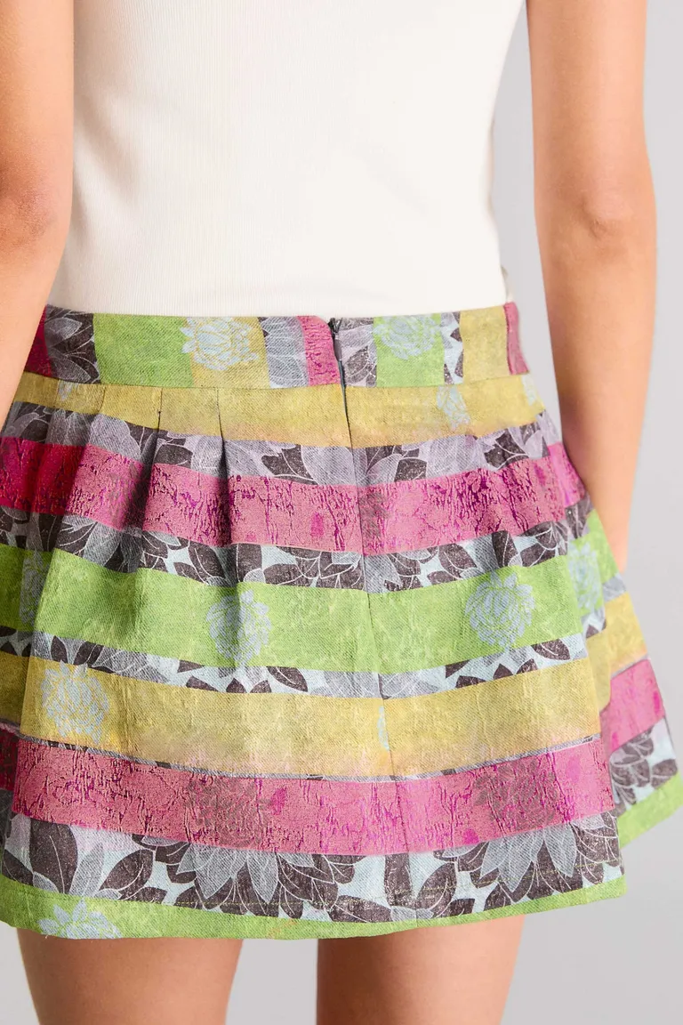 Falda de brocato estampado con diseño exclusivo y detalles en foil de Kosiuko en Faldas para argentina