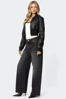 Bomber cuero sintético cropped de Edikted en Chaquetas para argentina