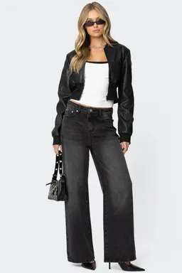 Bomber cuero sintético cropped de Edikted en Chaquetas para argentina