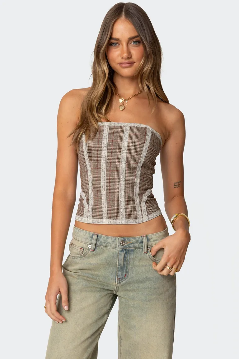 Corset jaiden estampado príncipe gales de Edikted en Tops para argentina