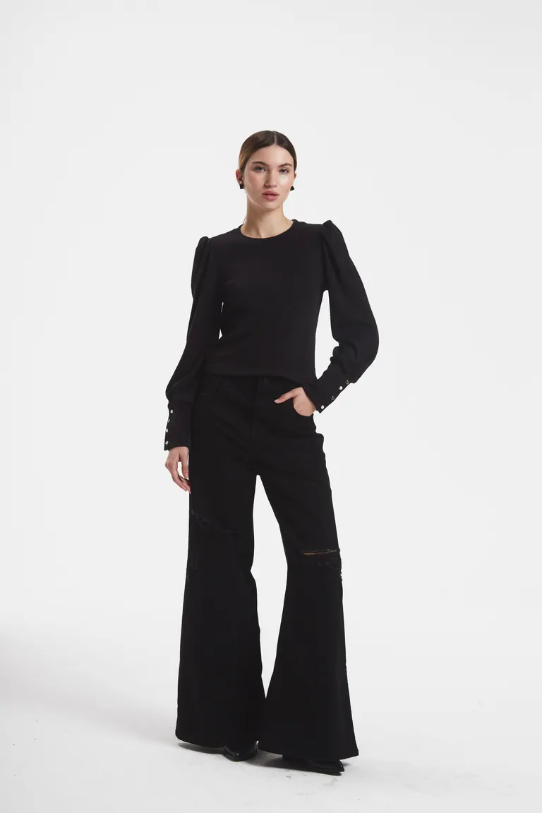 Pantalón de tiro medio con pierna ancha y detalles de rotura en denim negro de Justaosadia en Pantalones para argentina