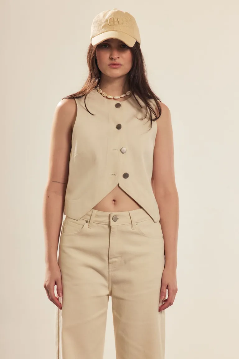 Chaleco sastre de algodón en tonos beige, diseño ajustado y de estilo clásico de Portsaid en Chalecos para argentina