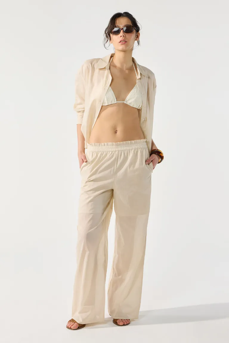 Pantalón recto de algodón con cintura elastizada para mujer de Cuesta Blanca en Pantalones para argentina