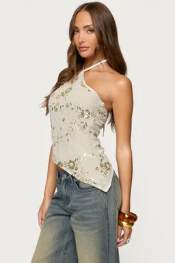 Top halter asimétrico lentejuelas cuentas de Edikted en Tops para argentina