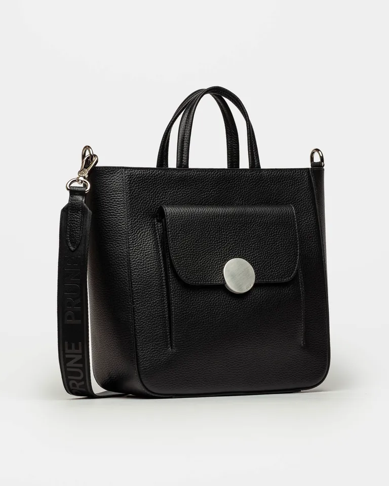 Shopper de cuero negro con detalles en níquel, un accesorio elegante y práctico de Prüne en Bolsos y Carteras para argentina