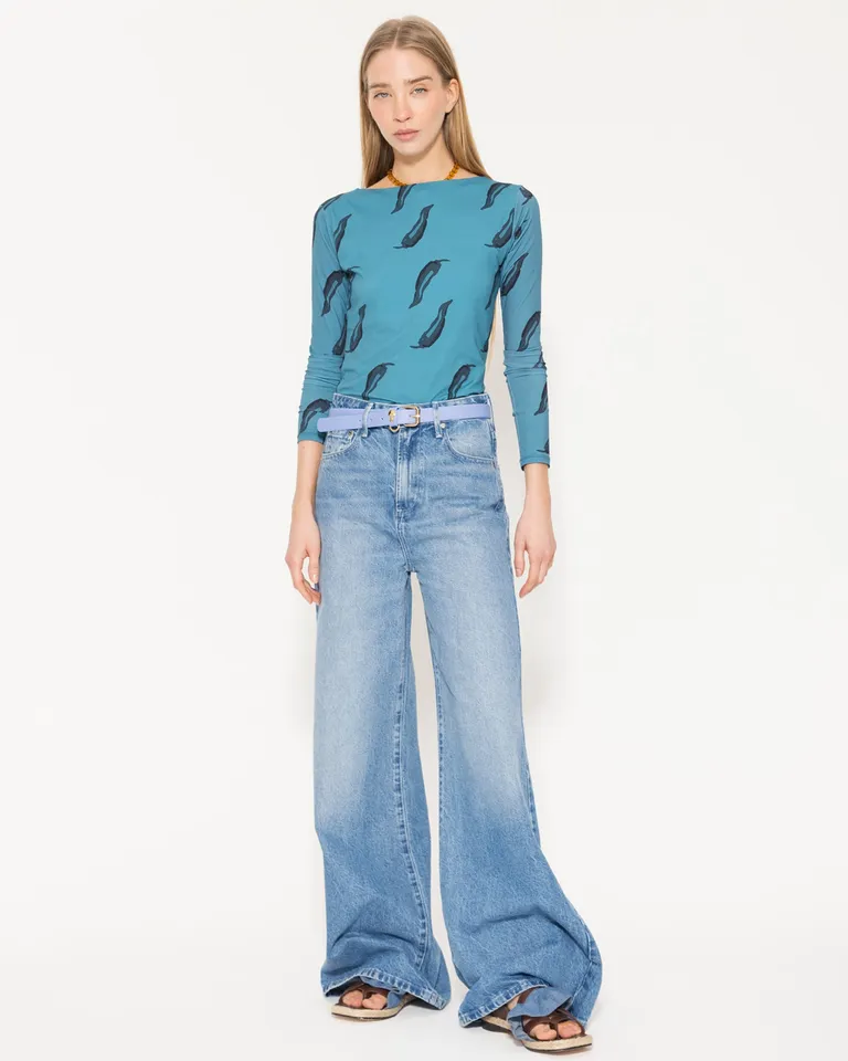Pantalón de Mezclilla de Pierna Ancha y Tiro Medio para Mujer de Jazmin Chebar en Pantalones para argentina