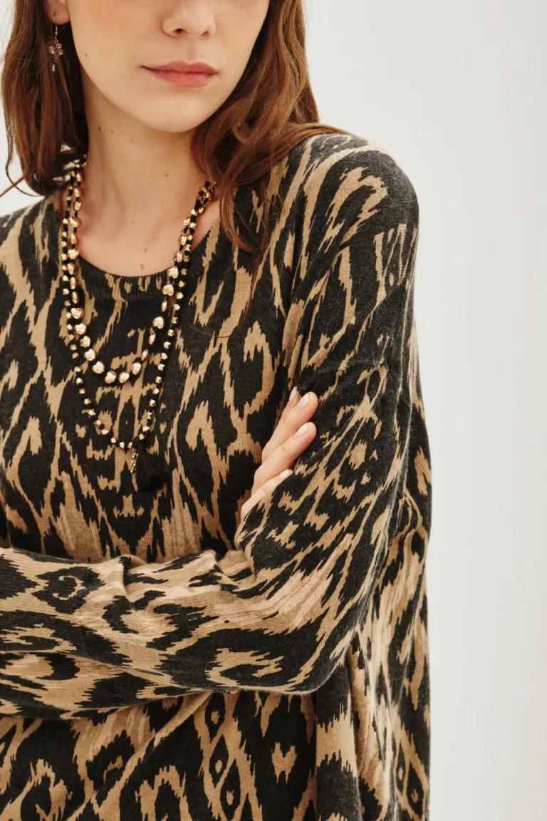 Sweater con estampado ikat de calce relajado y hombros caídos de Rapsodia en Buzos y Sweaters para argentina