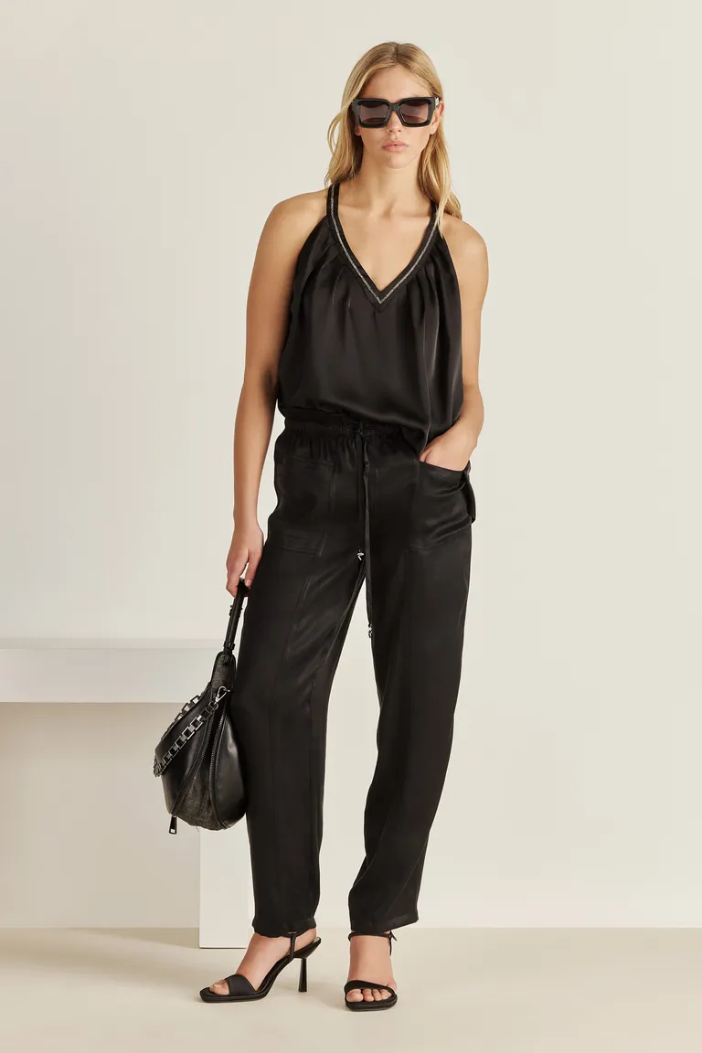 Top satinado de escote pronunciado con detalles metálicos de Tucci en Tops para argentina