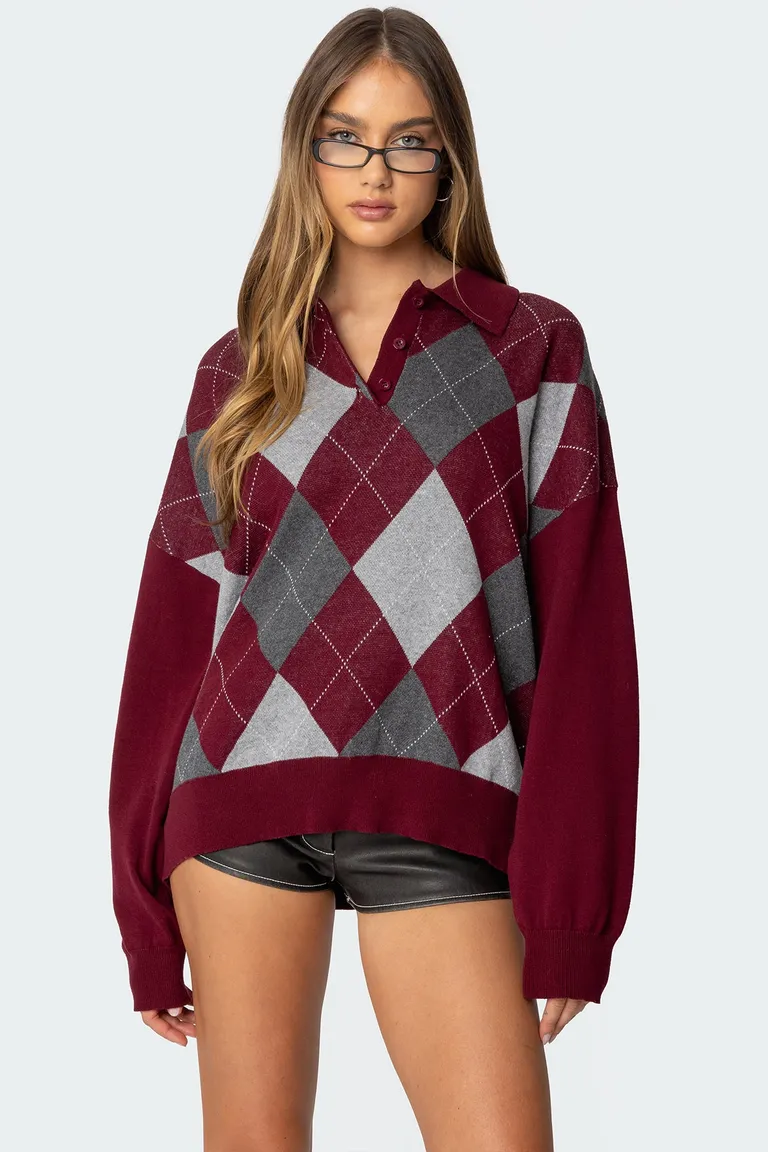 Sweater polo oversized argyle de Edikted en Buzos y Sweaters para argentina
