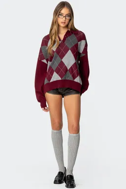 Sweater polo oversized argyle de Edikted en Buzos y Sweaters para argentina