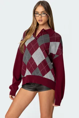 Sweater polo oversized argyle de Edikted en Buzos y Sweaters para argentina