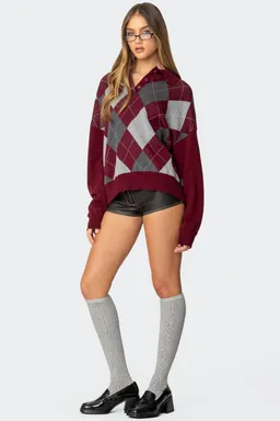 Sweater polo oversized argyle de Edikted en Buzos y Sweaters para argentina
