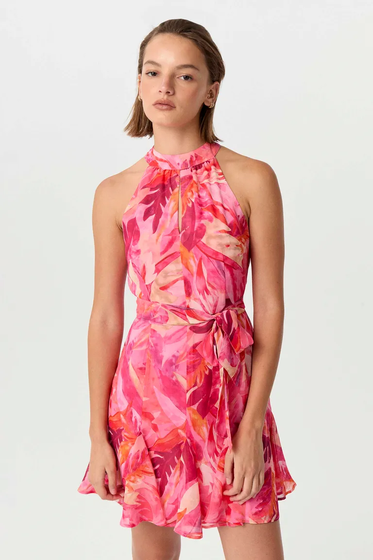 Vestido corto de gasa con diseño exclusivo y escote halter de Markova en Vestidos para argentina