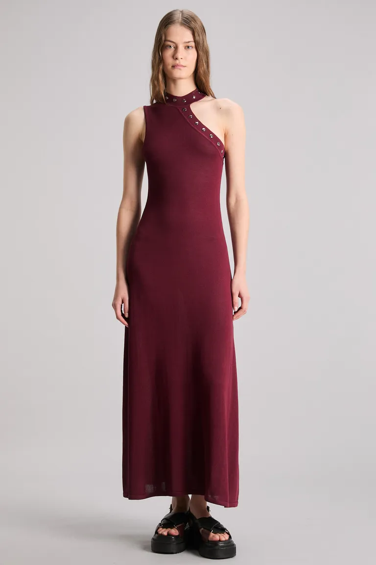 Vestido maxi asimétrico de punto jersey en tono rojo borgoña de Kosiuko en Vestidos para argentina