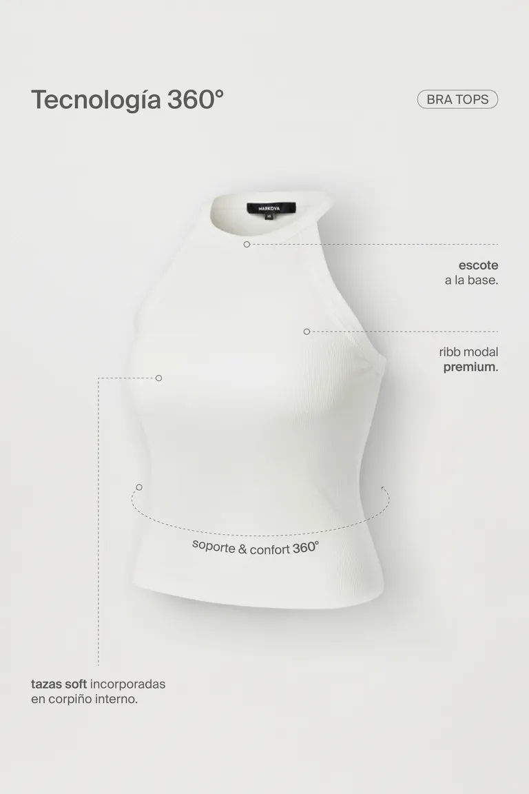 Remera blanca de ribb modal con corpiño interno para soporte y libertad de movimiento de Markova en Tops para argentina