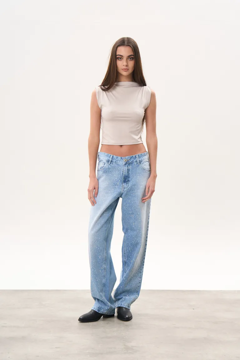 Jean denim recto completo con strass de Magda en Pantalones para argentina