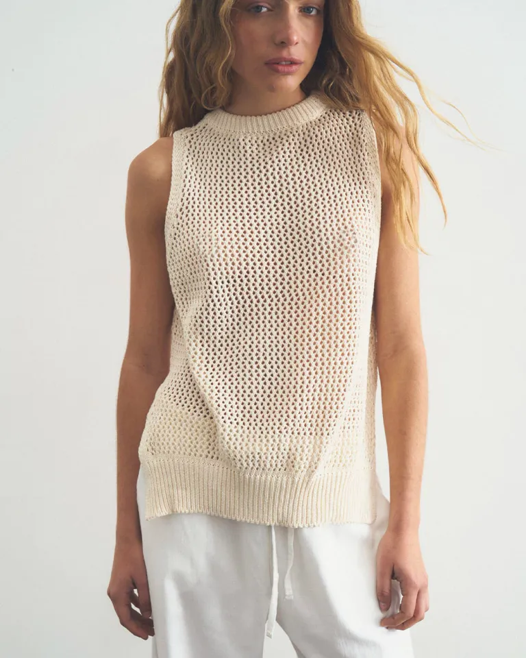 Chaleco tejido calado sin mangas diseño clásico atemporal de Sky en Chalecos para argentina