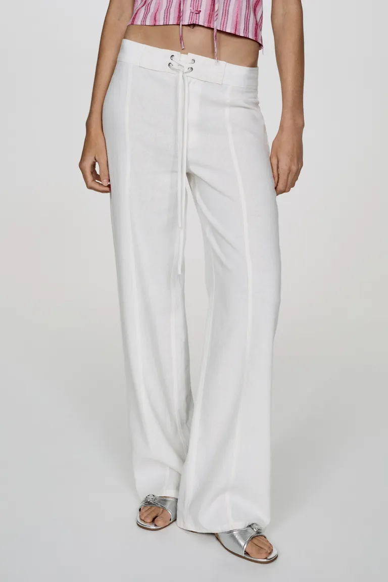 Pantalón lino con lazo de Mango en Pantalones para argentina