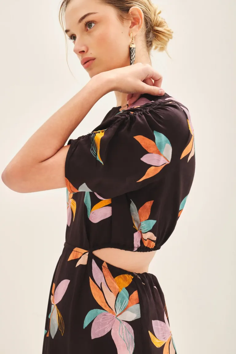 Elegante vestido estampado de cuello redondo con abertura en la espalda de Rapsodia en Vestidos para argentina