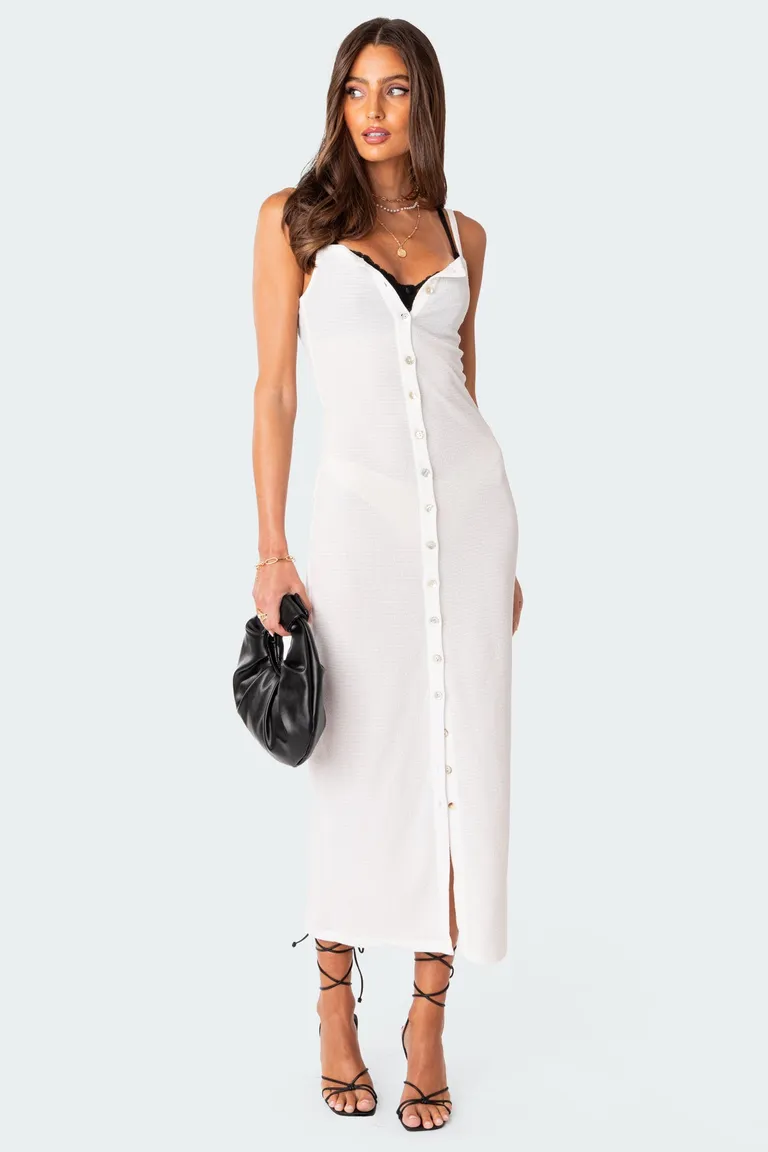 Maxi vestido sable transparente abotonado de Edikted en Vestidos para argentina