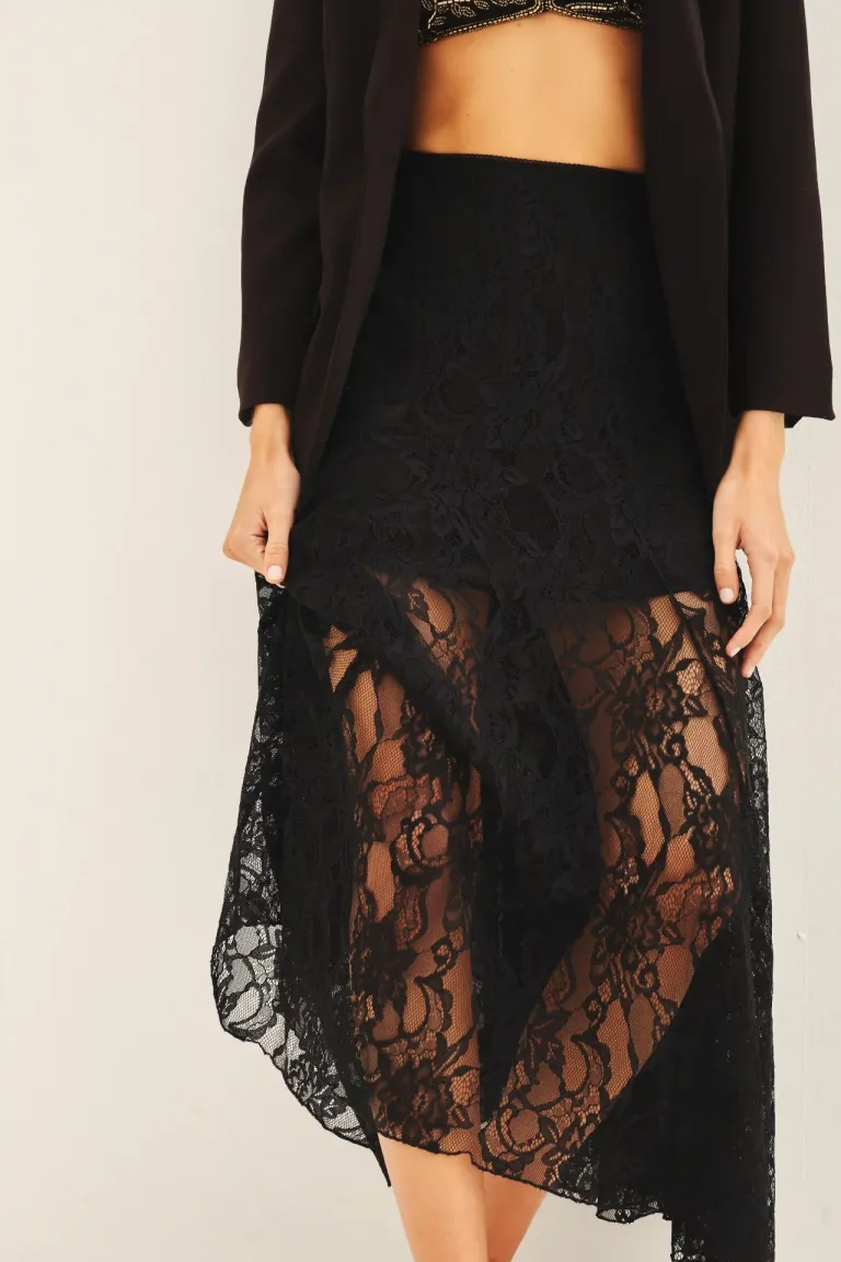 Falda midi de encaje negra con detalles exclusivos de Rapsodia en Faldas para argentina