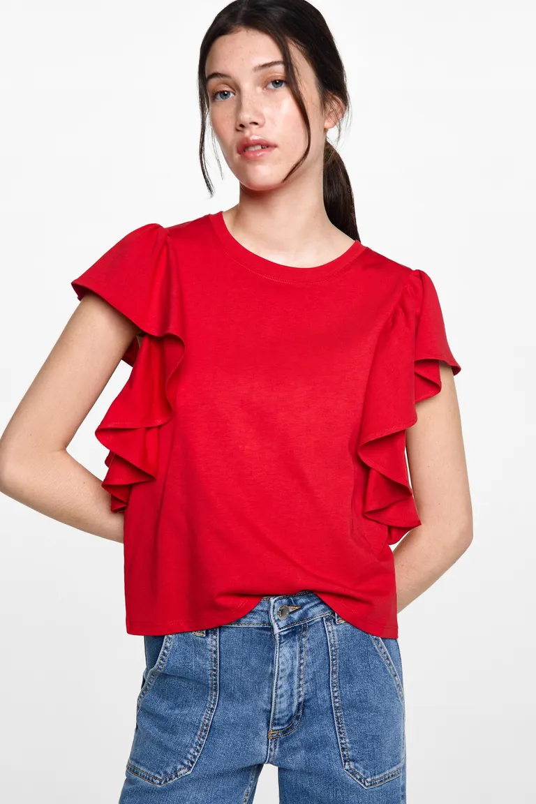 Remera algodón con volantes de Mango Teen en Remeras para argentina