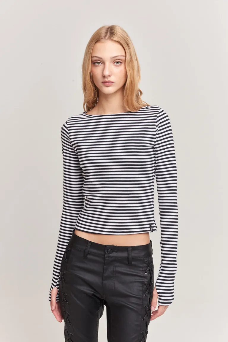 Remera de Rayas de Manga Larga con Escote Redondo para Mujer de 47 Street en Remeras para argentina