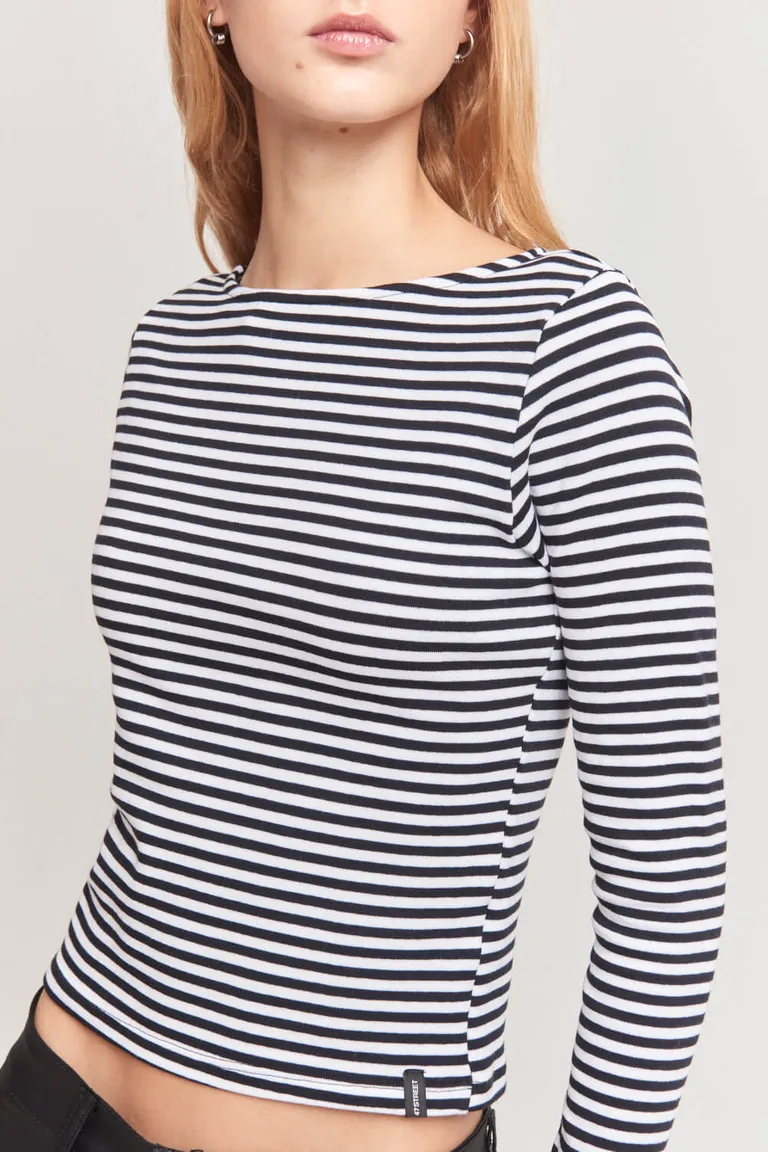 Remera de Rayas de Manga Larga con Escote Redondo para Mujer de 47 Street en Remeras para argentina