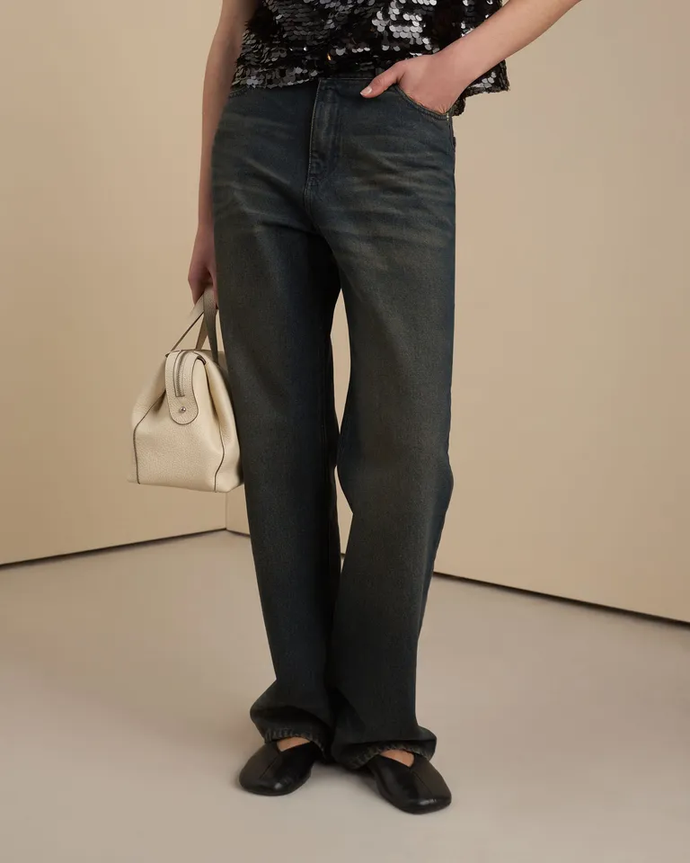 Pantalón de mezclilla recta con lavado matizado y costuras a tono de Prüne en Pantalones para argentina