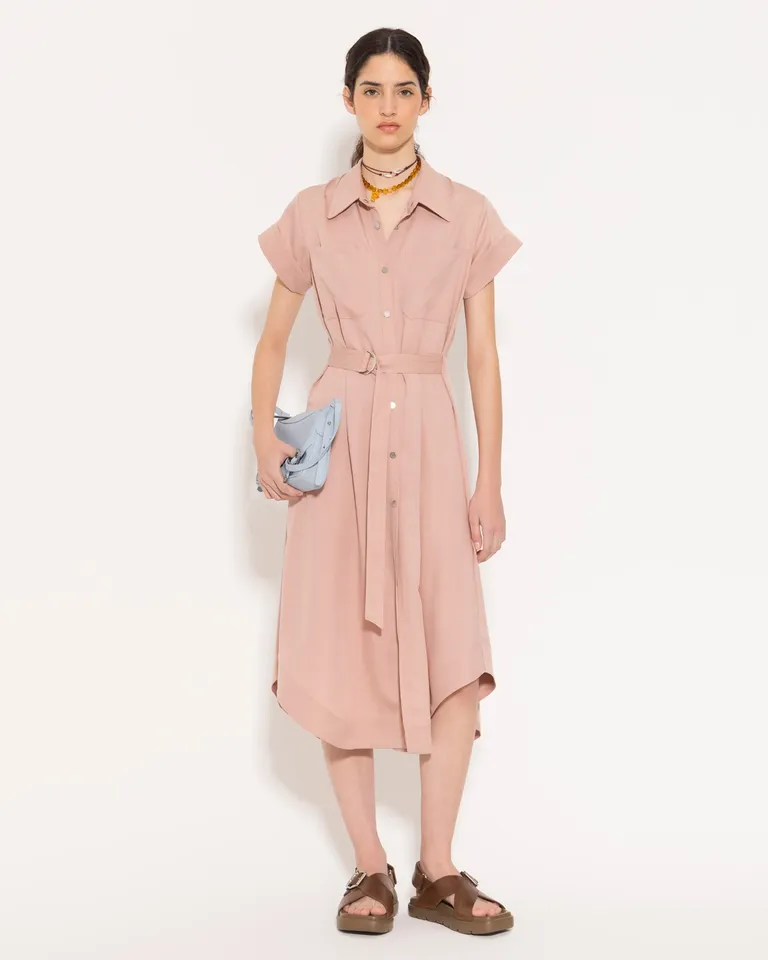 Vestido safari de poplin rosa con bolsillos y cintura ajustable de Jazmin Chebar en Vestidos para argentina