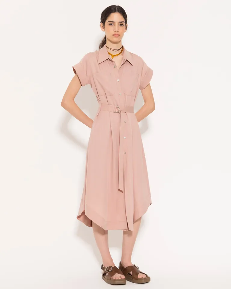 Vestido safari de poplin rosa con bolsillos y cintura ajustable de Jazmin Chebar en Vestidos para argentina