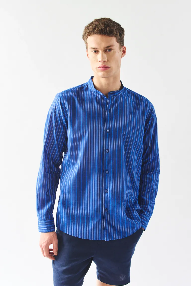 Camisa de Manga Larga con Diseño Rayado en Tonos Azules para Hombre de Bensimon en Camisas para argentina