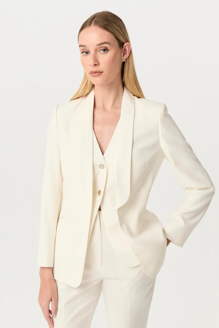 Blazer de sastrería viscosa tizada con lúrex, silueta entallada y manga larga de Markova en Blazers para argentina