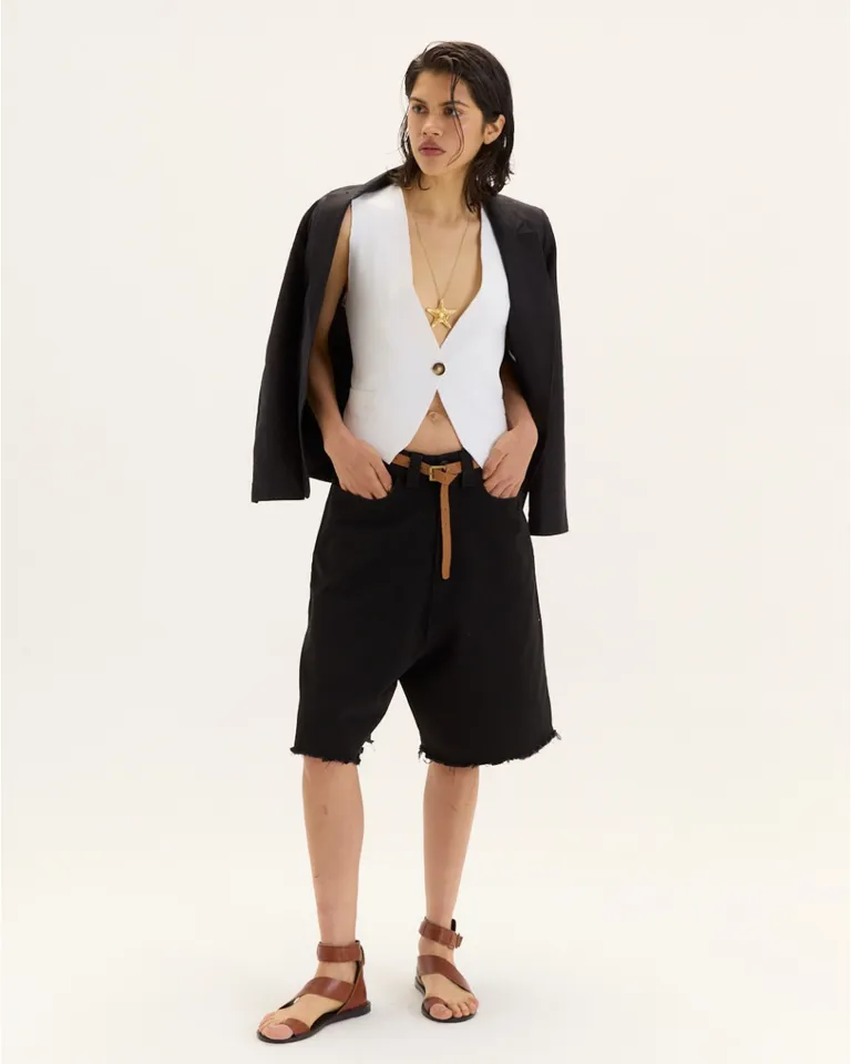 Chaleco corto de punto calado en tono marrón para mujer de Blue Sheep en Chalecos para argentina