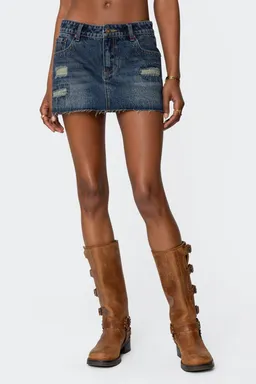 Mini falda denim destruida hunter de Edikted en Shorts para argentina