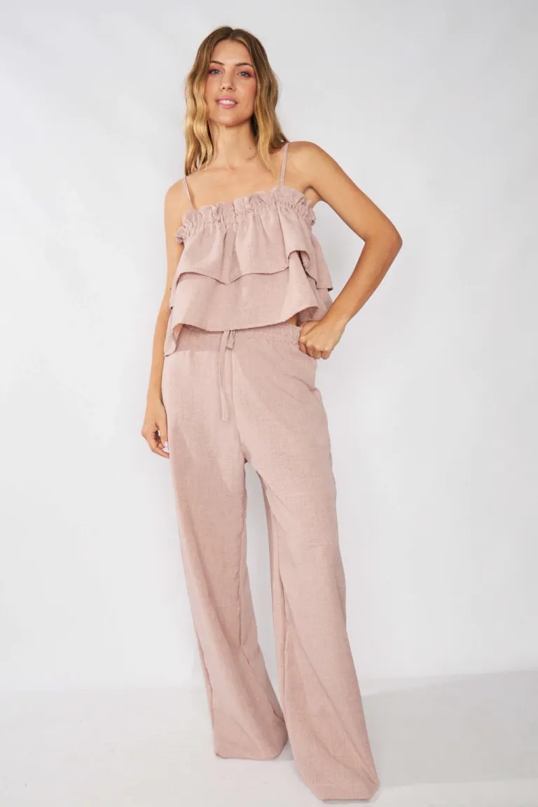 Pantalón de lino vintage con cintura elástica para mujer de Belle en Pantalones para argentina