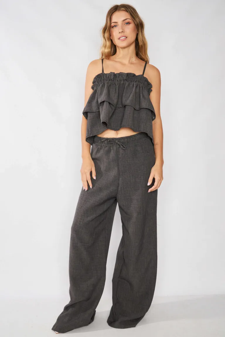 Pantalón de lino vintage con cintura elástica para mujer de Belle en Pantalones para argentina