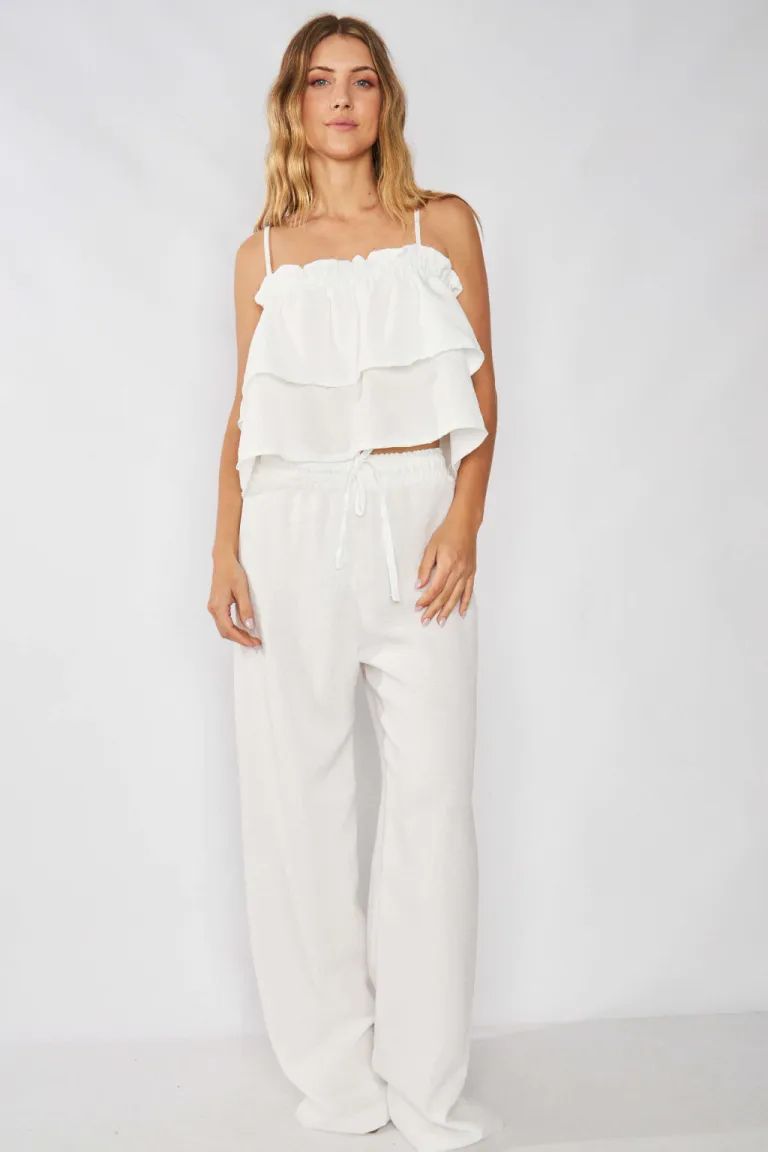 Pantalón de lino vintage con cintura elástica para mujer de Belle en Pantalones para argentina