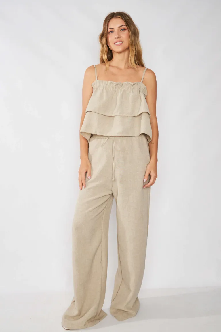 Pantalón de lino vintage con cintura elástica para mujer de Belle en Pantalones para argentina