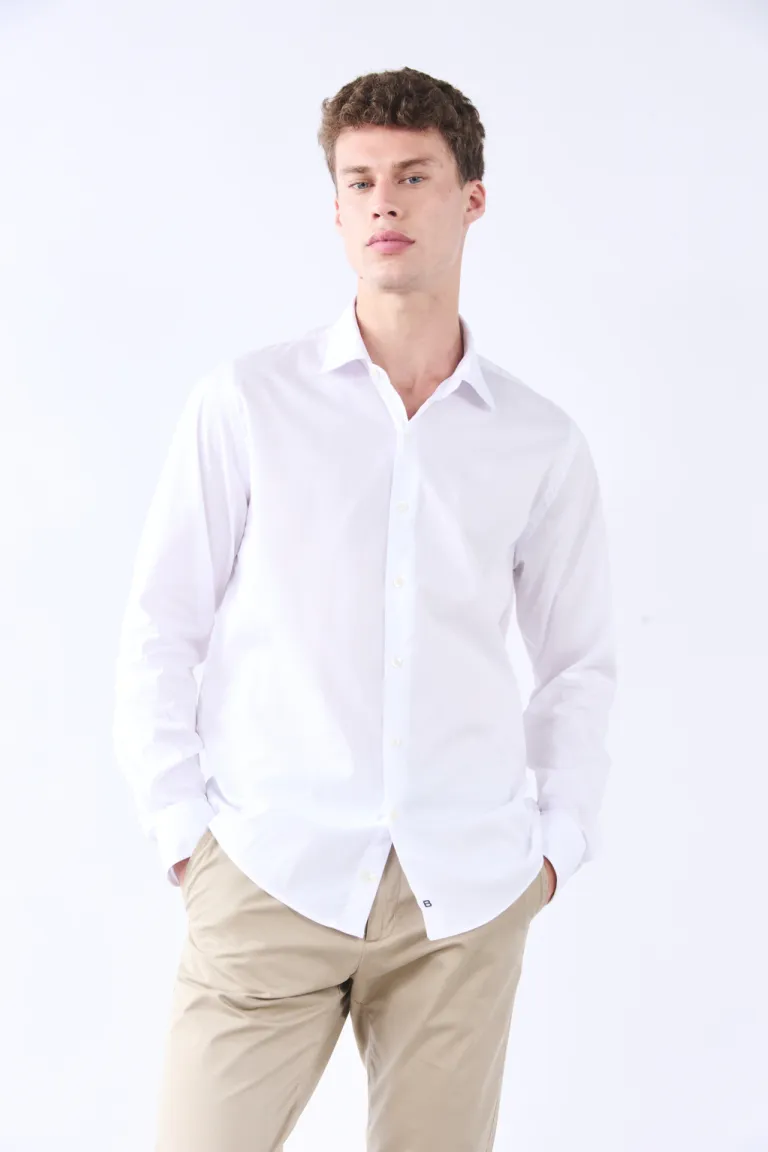 Camisa regular de manga larga con cuello italiano y acabados artesanales de Bensimon en Camisas para argentina