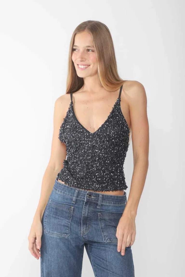 Top de lentejuelas con escote en V y espalda descubierta para mujer de Belle en Tops para argentina