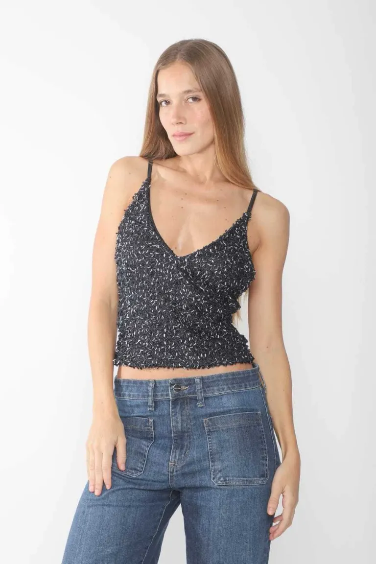 Top de lentejuelas con escote en V y espalda descubierta para mujer de Belle en Tops para argentina
