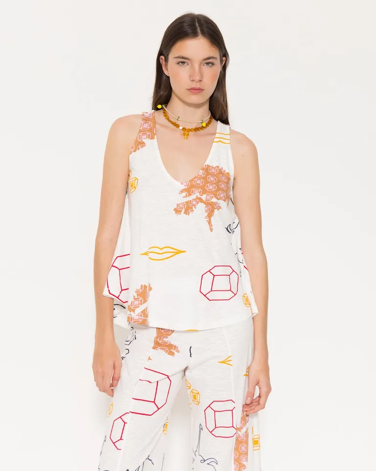 Musculosa de corte holgado y estampado geométrico en 100% algodón de Jazmin Chebar en Tops para argentina