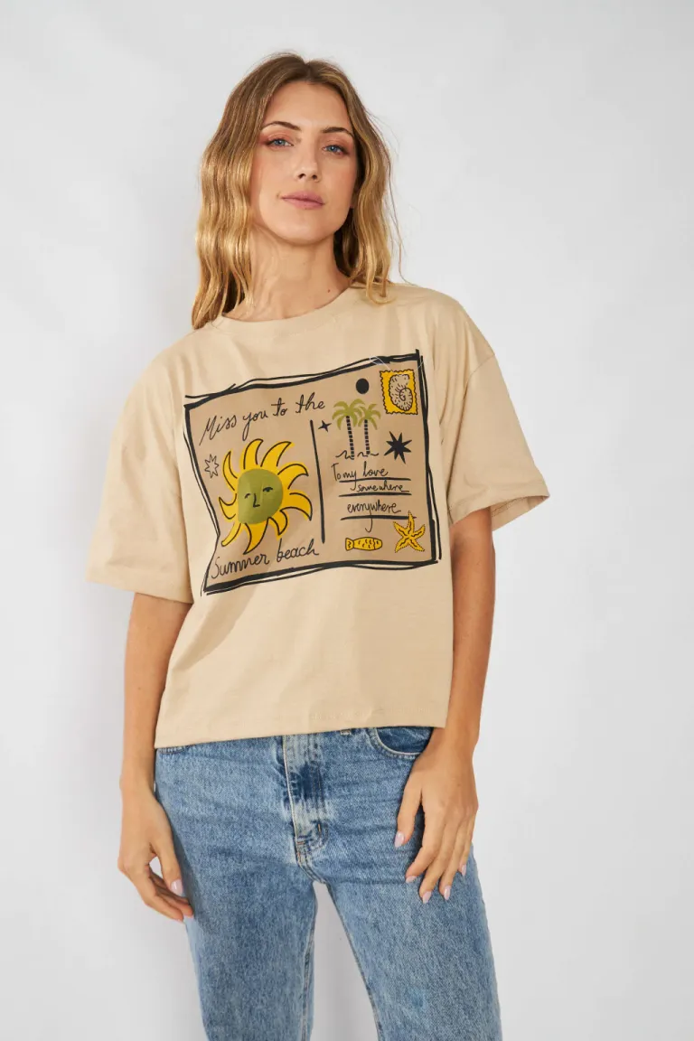 Remera oversize de algodón con estampa gráfica para mujer de Belle en Remeras para argentina