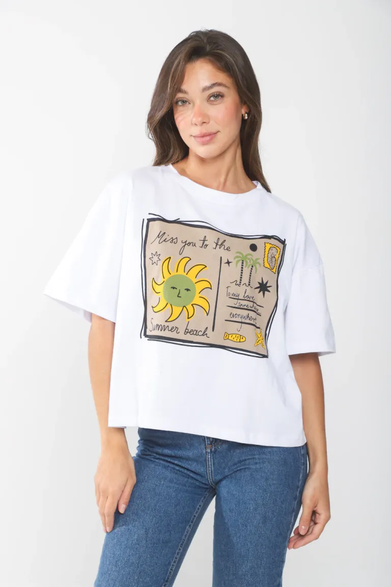 Remera oversize de algodón con estampa gráfica para mujer de Belle en Remeras para argentina