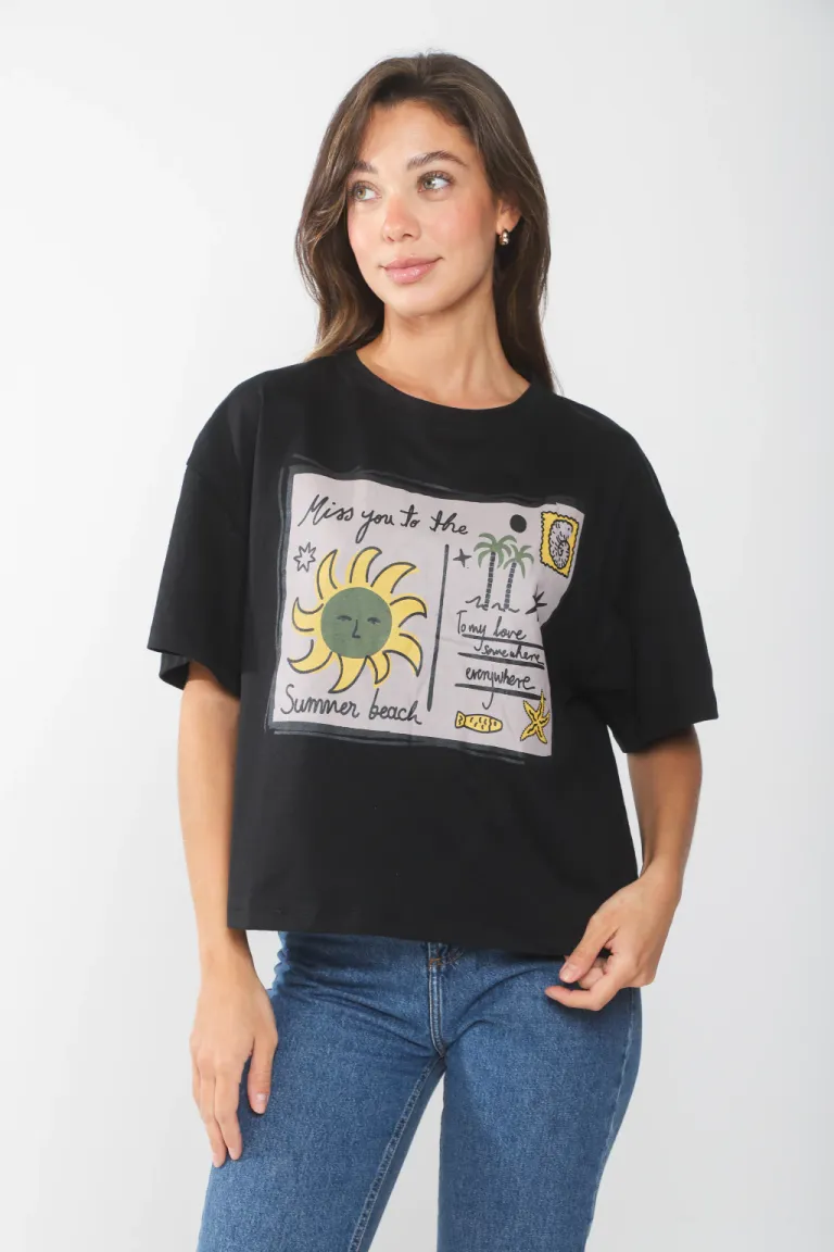 Remera oversize de algodón con estampa gráfica para mujer de Belle en Remeras para argentina